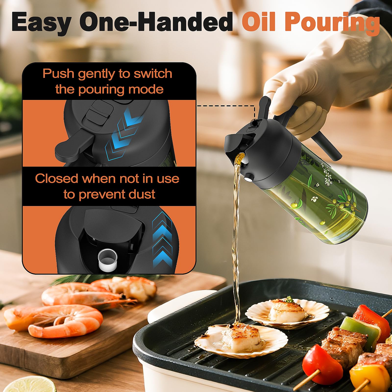 COOLMI dark-green glass oil bottle protects contents from light.