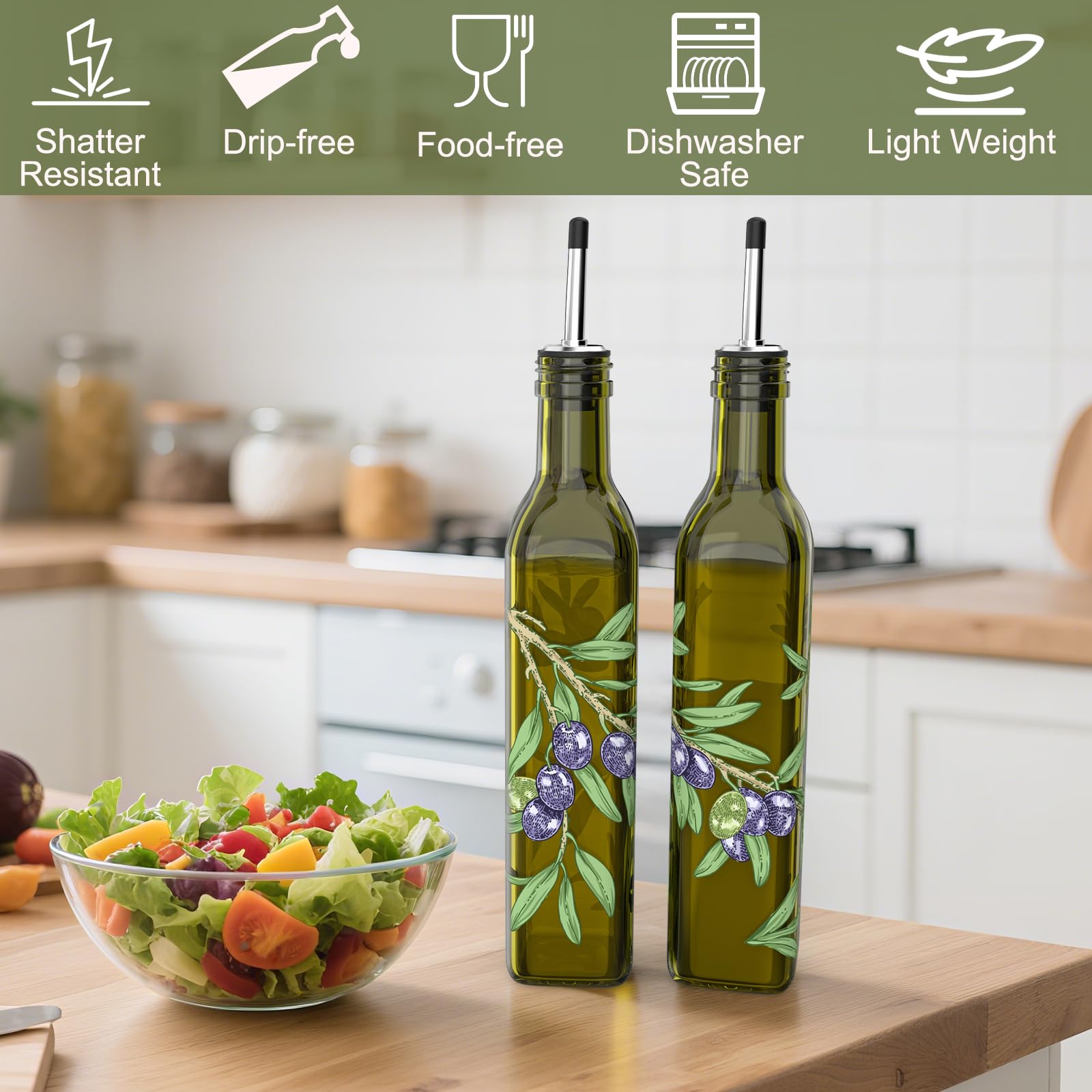 COOLMI dark green glass blocks light to help keep oils fresh