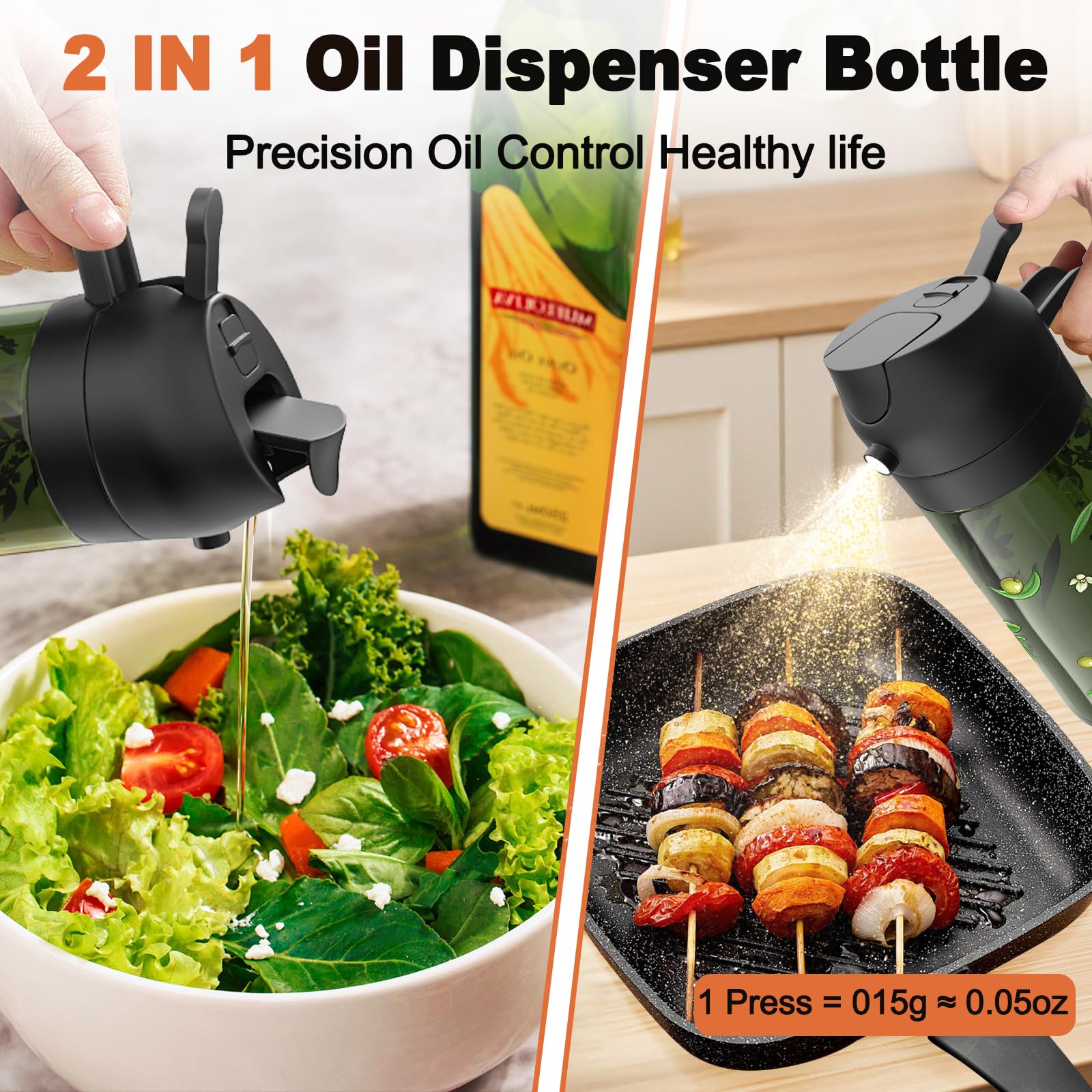 COOLMI food-grade glass oil dispenser keeps oils safe and fresh.
