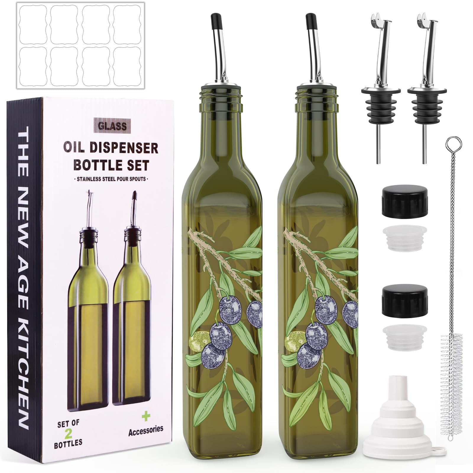 COOLMI oil dispenser set glass bottles front view preserves olive oil freshness