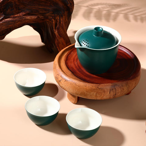Coolpei porcelain gongfu tea cups for a tidy, ready-to-serve set.