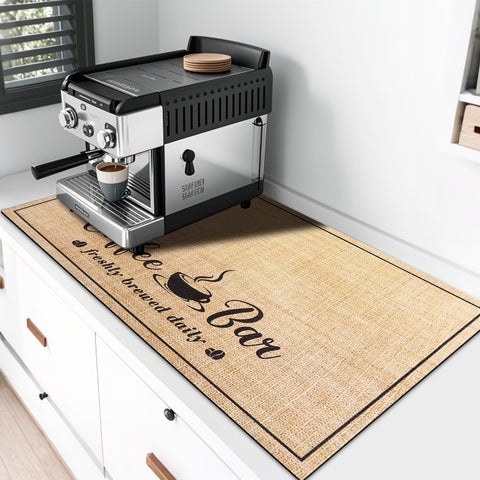 CooRug absorbent coffee mat with plush surface protects counters from spills.