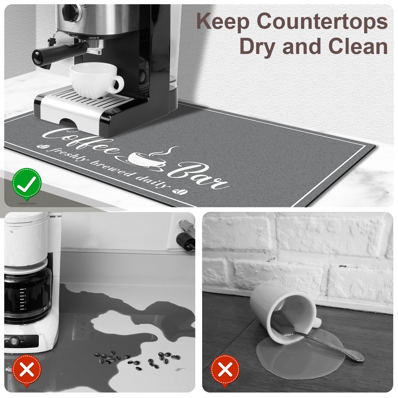CooRug easy-clean coffee mat wipes clean or machine washes for quick maintenance.
