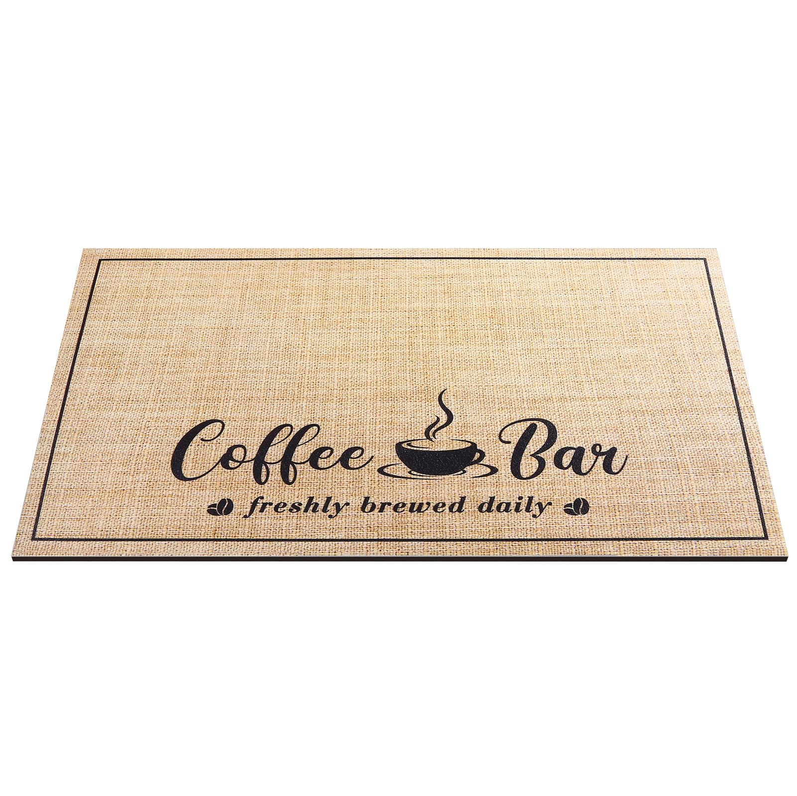 CooRug espresso machine area mat provides stable, tidy workspace.