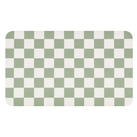 CooRug green checkered mat keeps busy kitchens organized.