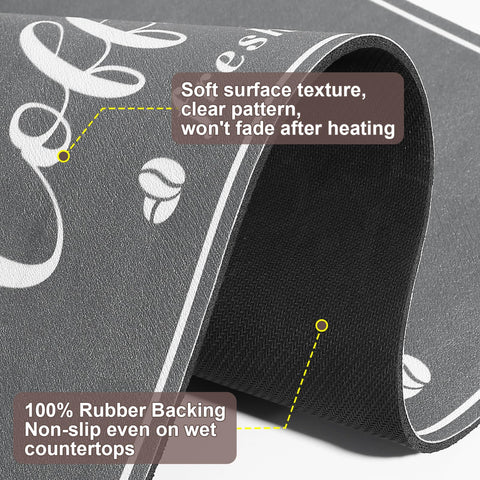 CooRug heat-resistant surface protects counter during hot cups and appliances.