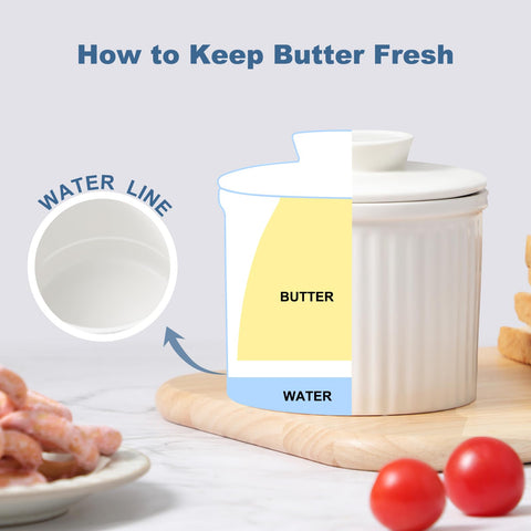Close-up of lead-free ceramic butter keeper with elegant design.