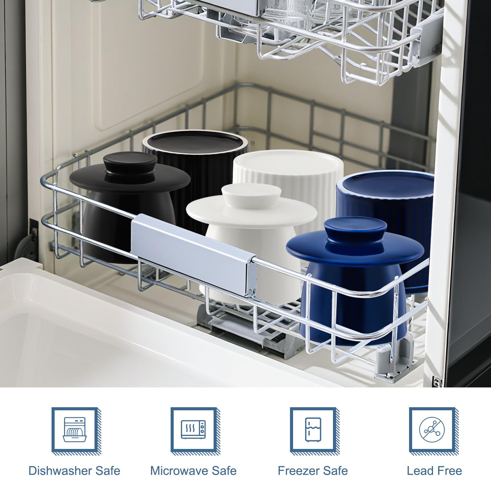 White butter crock complements any kitchen counter setup.