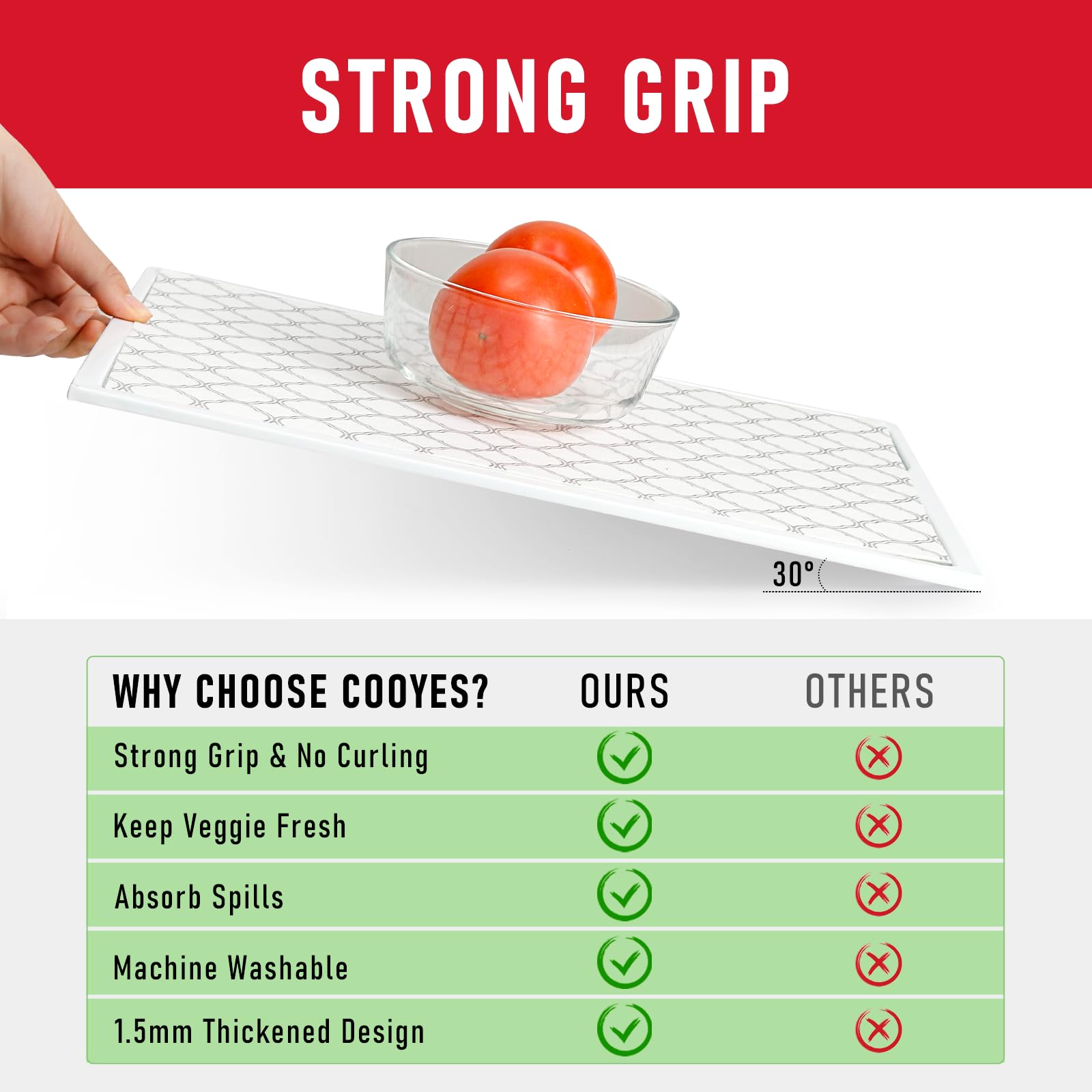 Cooyes fridge liners keep shelves clean by catching spills.
