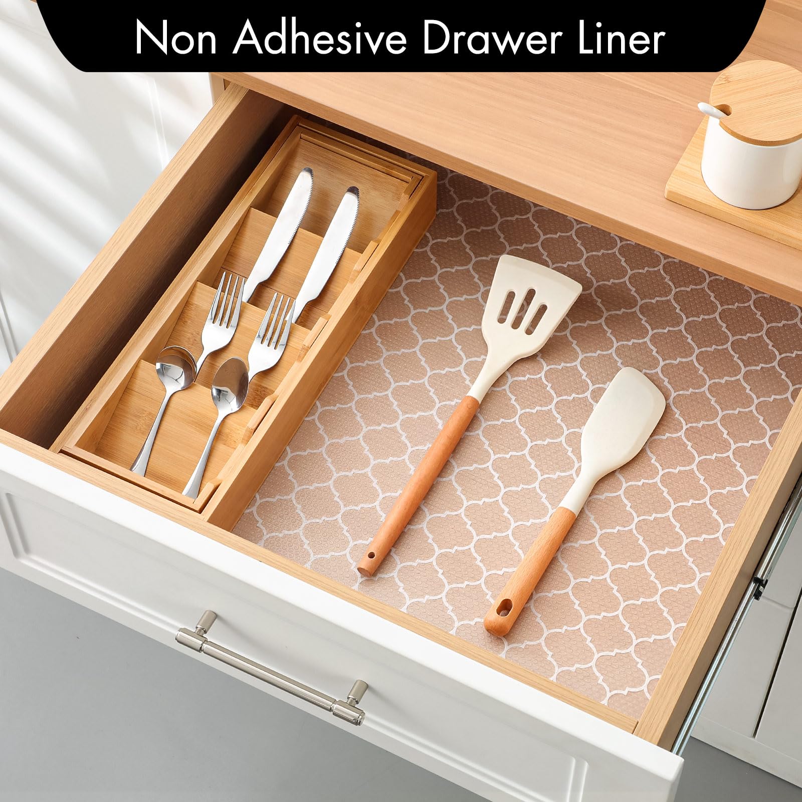 Cooyes waterproof EVA liner demonstrates durability for kitchen cabinets and drawers.