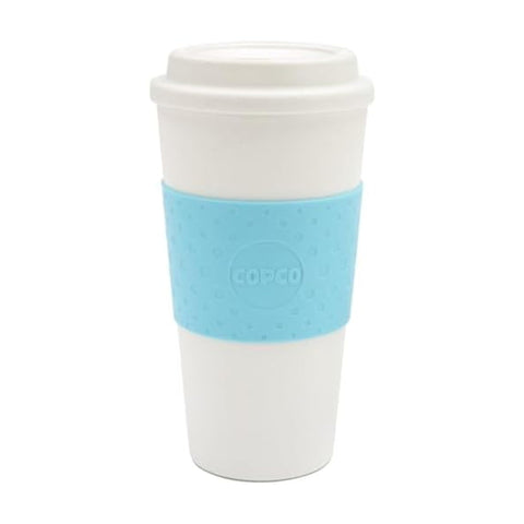 Copco Acadia 16oz travel mug in azure blue keeps drinks hot or cold on the go