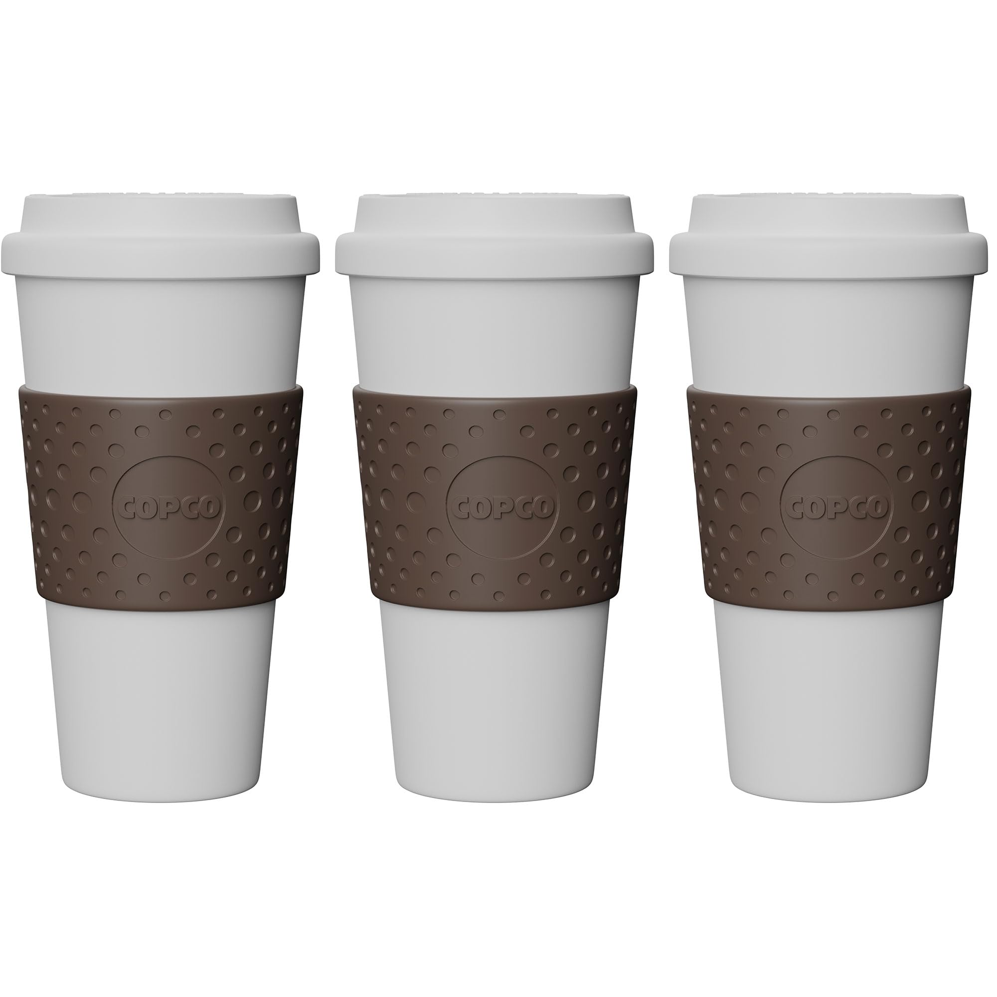 Copco Acadia 16oz travel mug side view highlighting its insulated body for hot drinks.