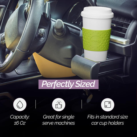 Copco Acadia 16oz fits standard car cup holders securely.