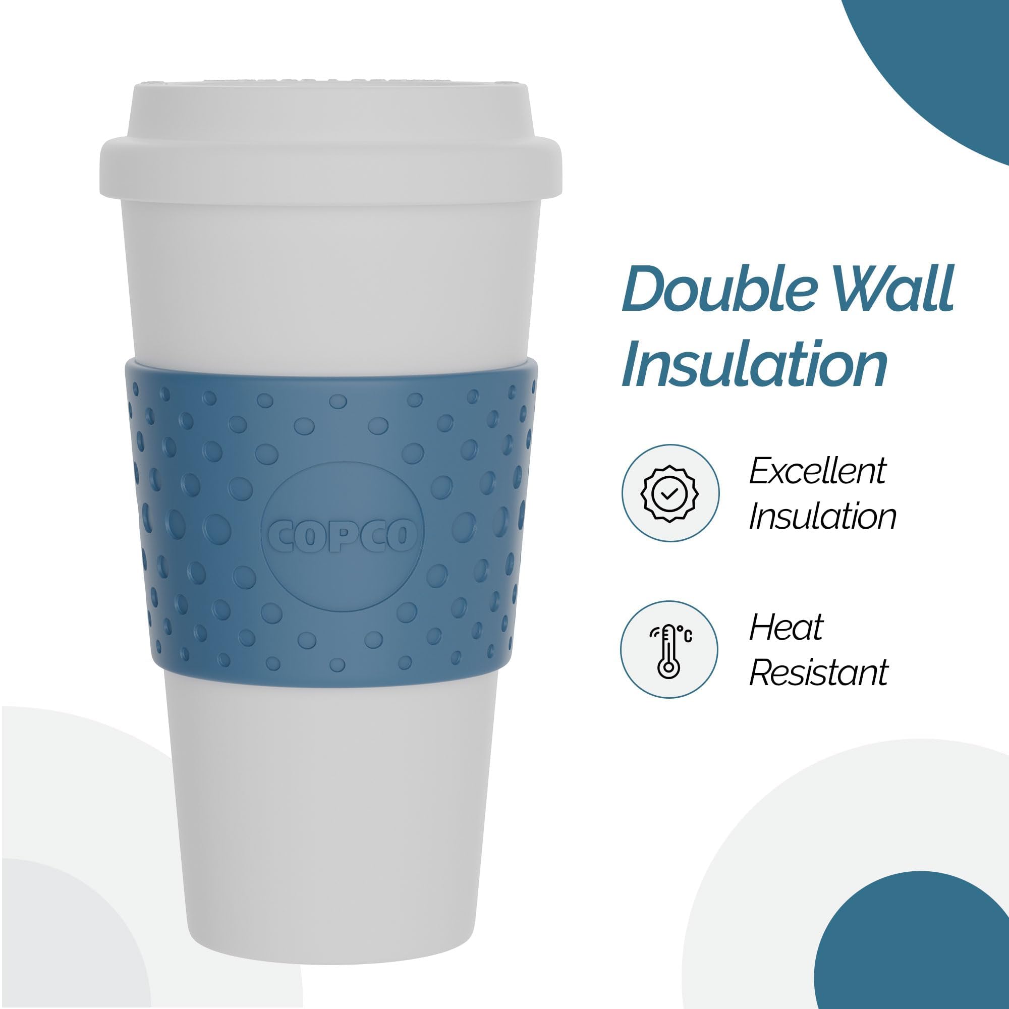 Copco Acadia ergonomic design fits most cupholders for easy transport.