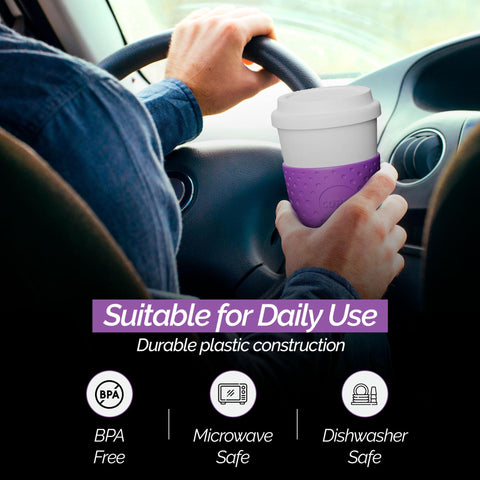 Copco Acadia mug in car cup holder demonstrates 16-ounce capacity for daily routines.