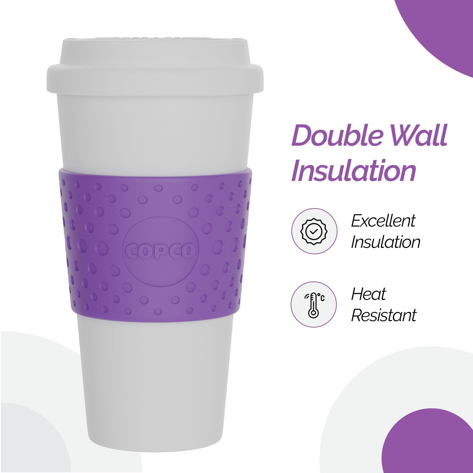 Copco Acadia mug held in hand demonstrates non-slip grip for hot drinks.