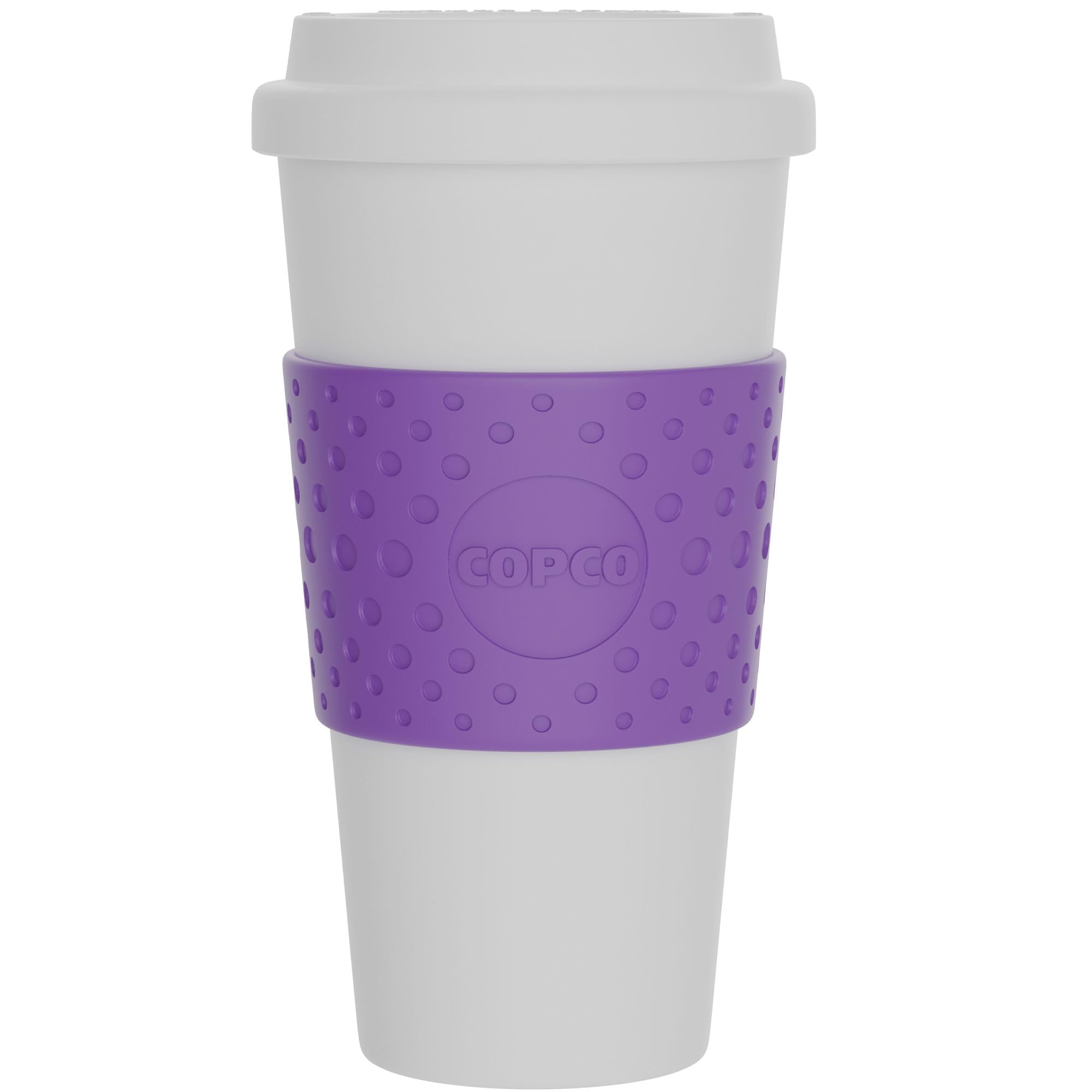 Copco Acadia mug side view shows compact, portable design ideal for commuting.