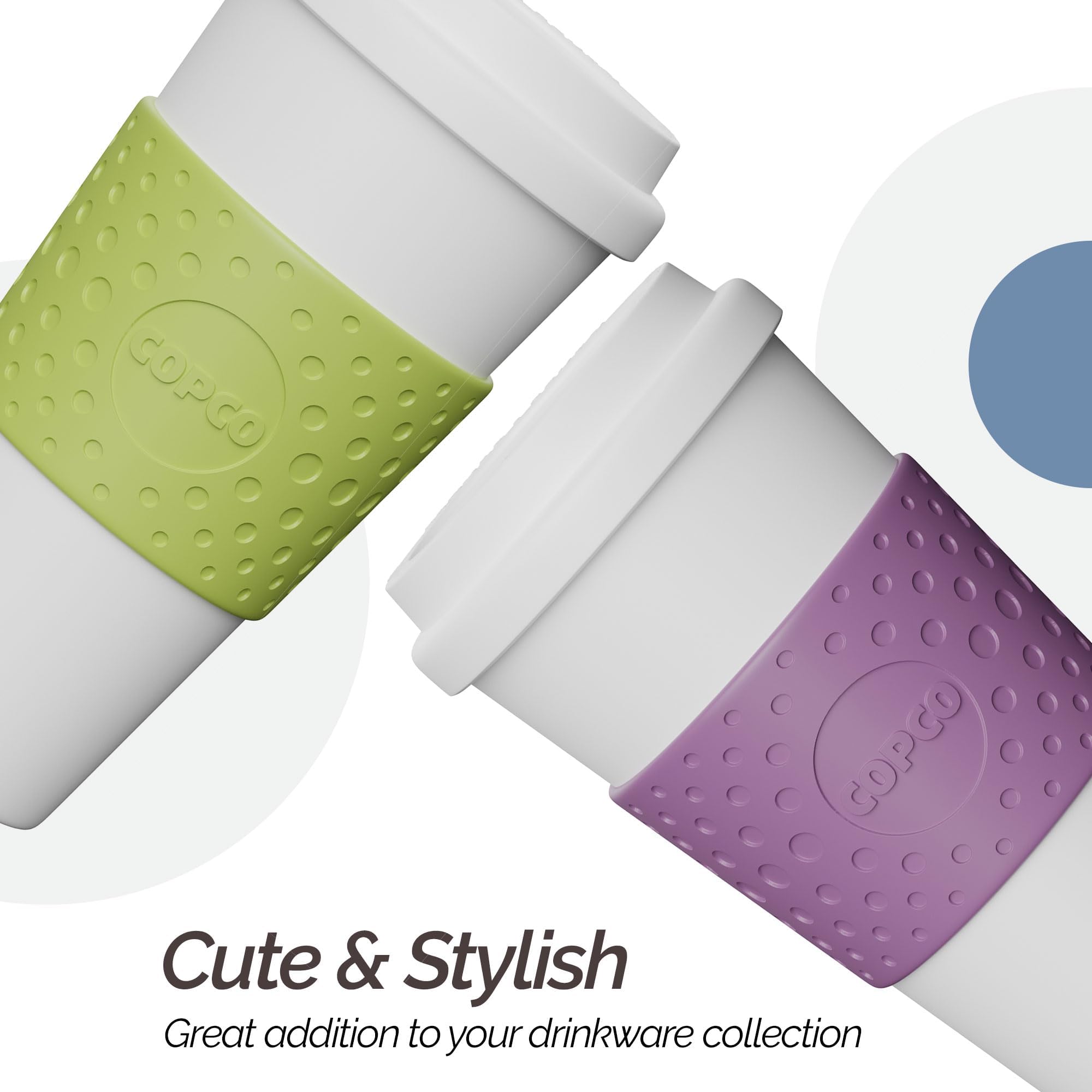 Copco Acadia mug with non-slip sleeve, steady grip during travel.