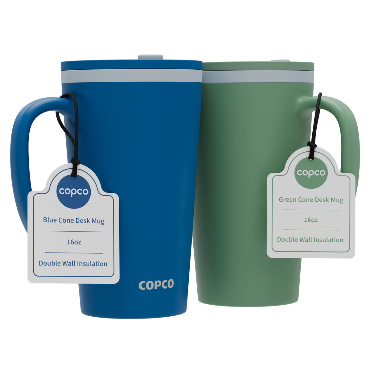 Copco Cone travel mug 16oz blue spill-proof lid for mess-free sipping on the go