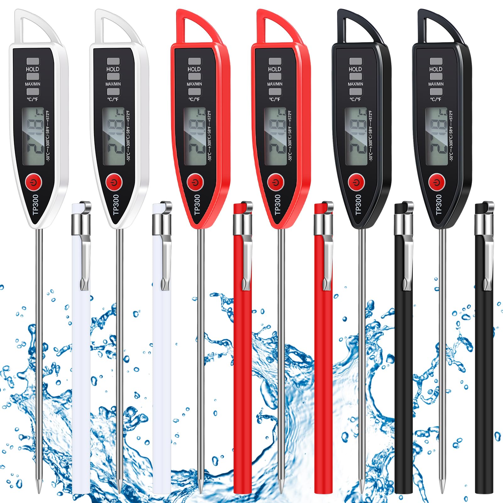 Copkim six‑pack waterproof thermometer set in colors for versatile kitchen use.