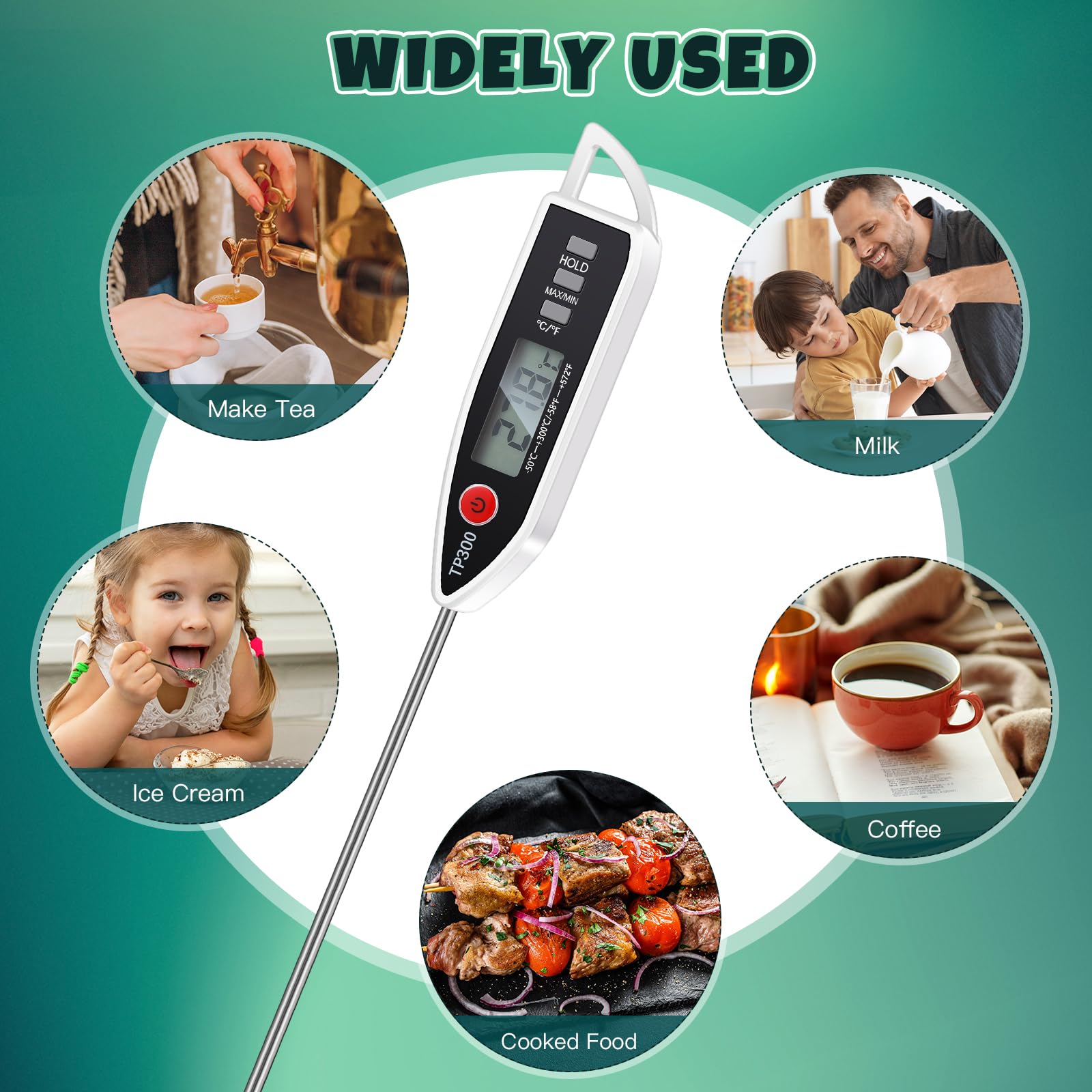 Copkim compact thermometer ideal for kitchen, grill, and candy making.