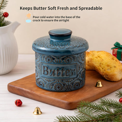 COPORISO butter crock base water line helps preserve freshness on the counter.