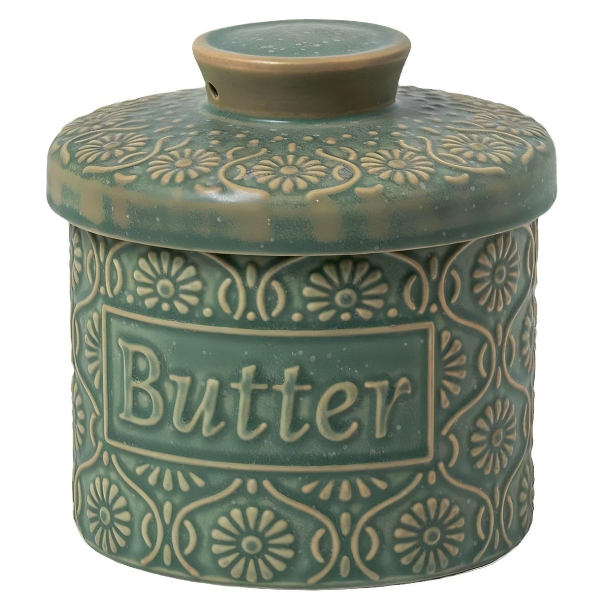 COPORISO butter crock with lid keeps butter fresh on the counter.