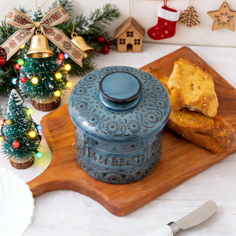 COPORISO ceramic butter crock front view showcases vintage glaze and sturdy build.