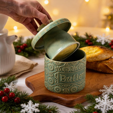 COPORISO butter dish with water line maintains soft, spreadable butter.