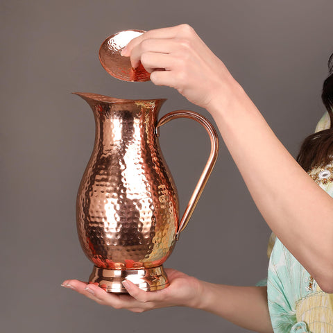 Close-up of Copper Life pitcher lid showing secure seal and craftsmanship