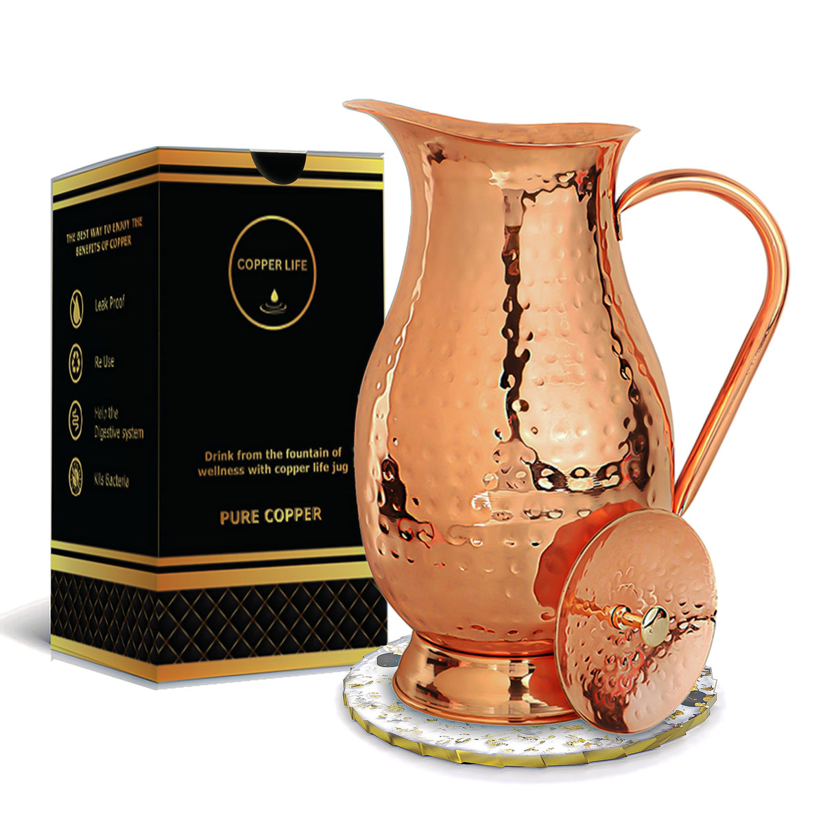 Copper Life pure copper water pitcher 70oz with hammered finish for daily hydration
