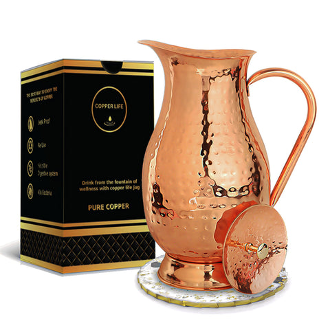 Copper Life pure copper water pitcher 70oz with hammered finish for daily hydration