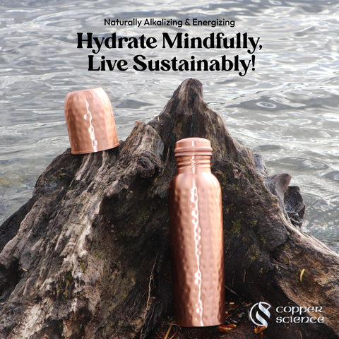 Copper Science set on a desk emphasizing plastic-free sustainable hydration