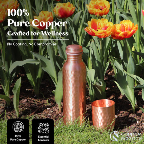 Copper Science bottle with hammered texture highlighting artisanal grip and style