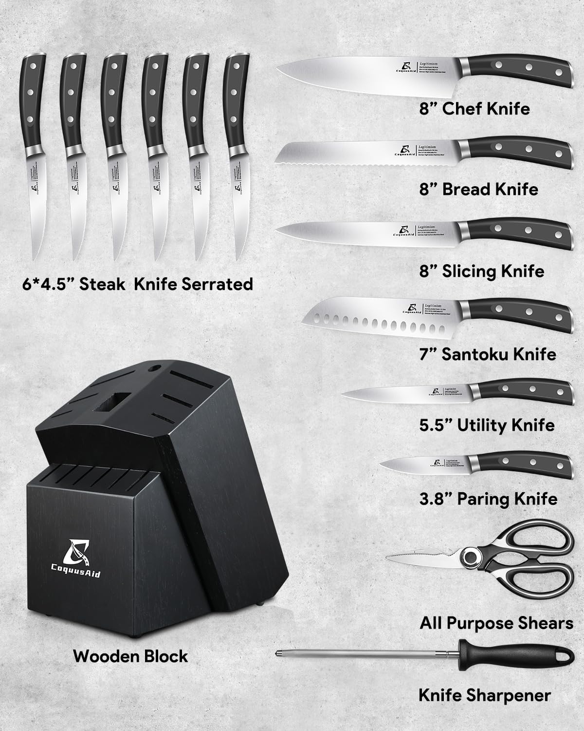 CoquusAid 8-inch chef knife ready for precise cutting