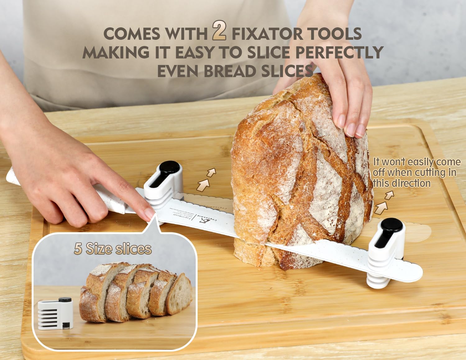 CoquusAid artisan bread slicing provides confident cuts for loaves.