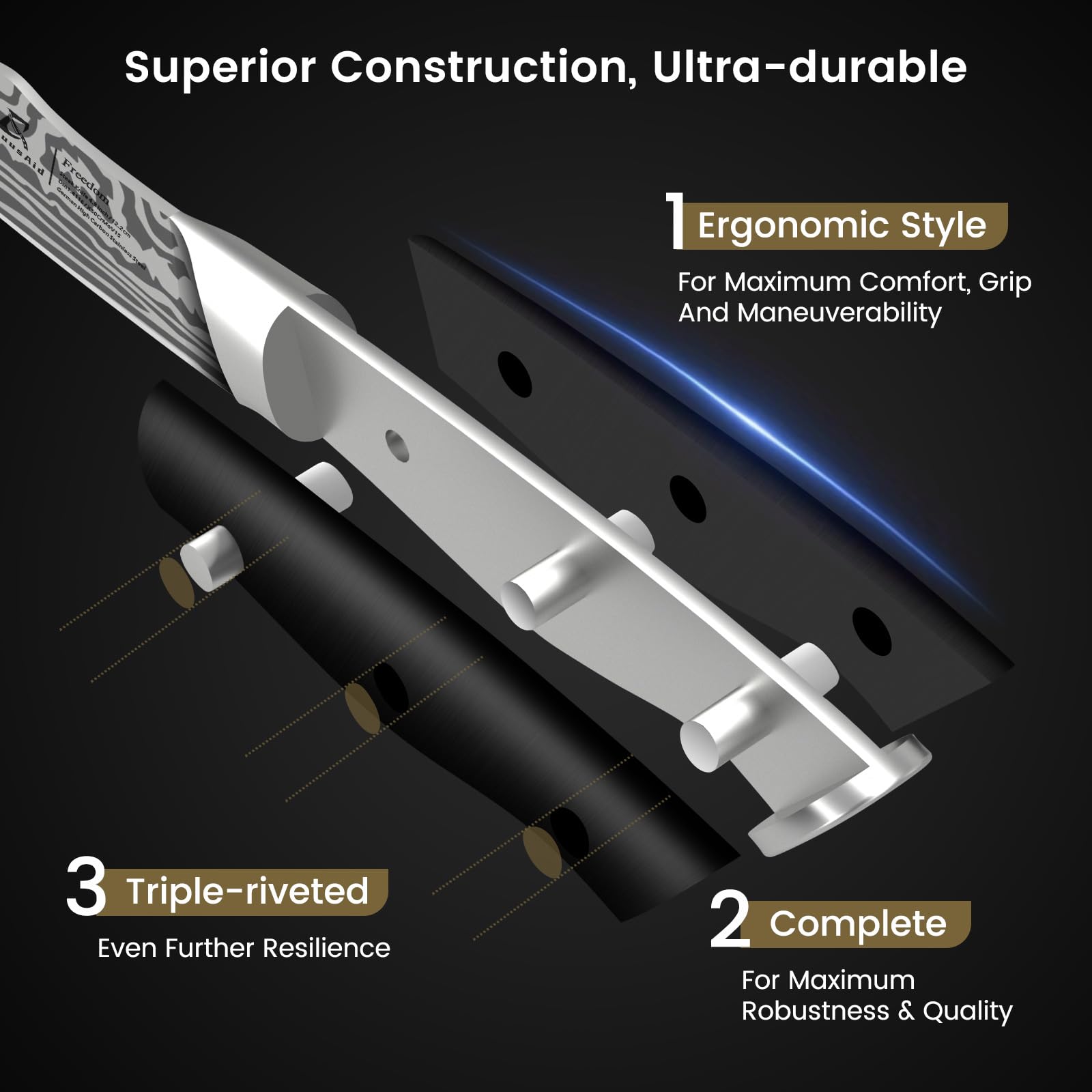 CoquusAid ergonomic full-tang handle provides balanced grip during carving.