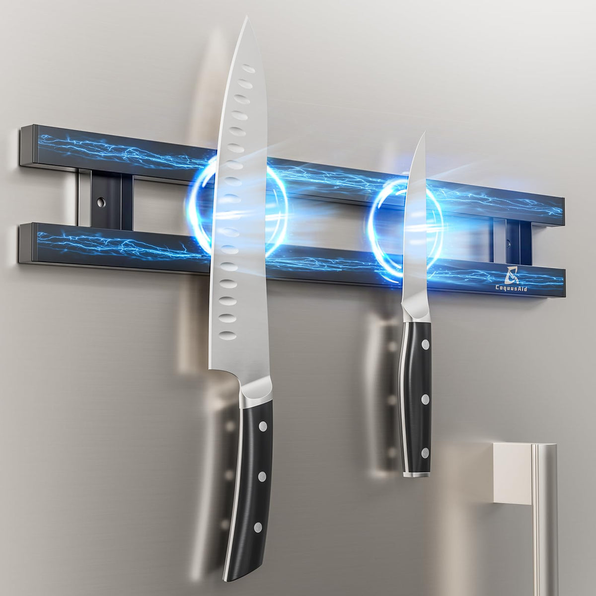 CoquusAid fridge magnetic knife strip in heavy duty design holds blades securely