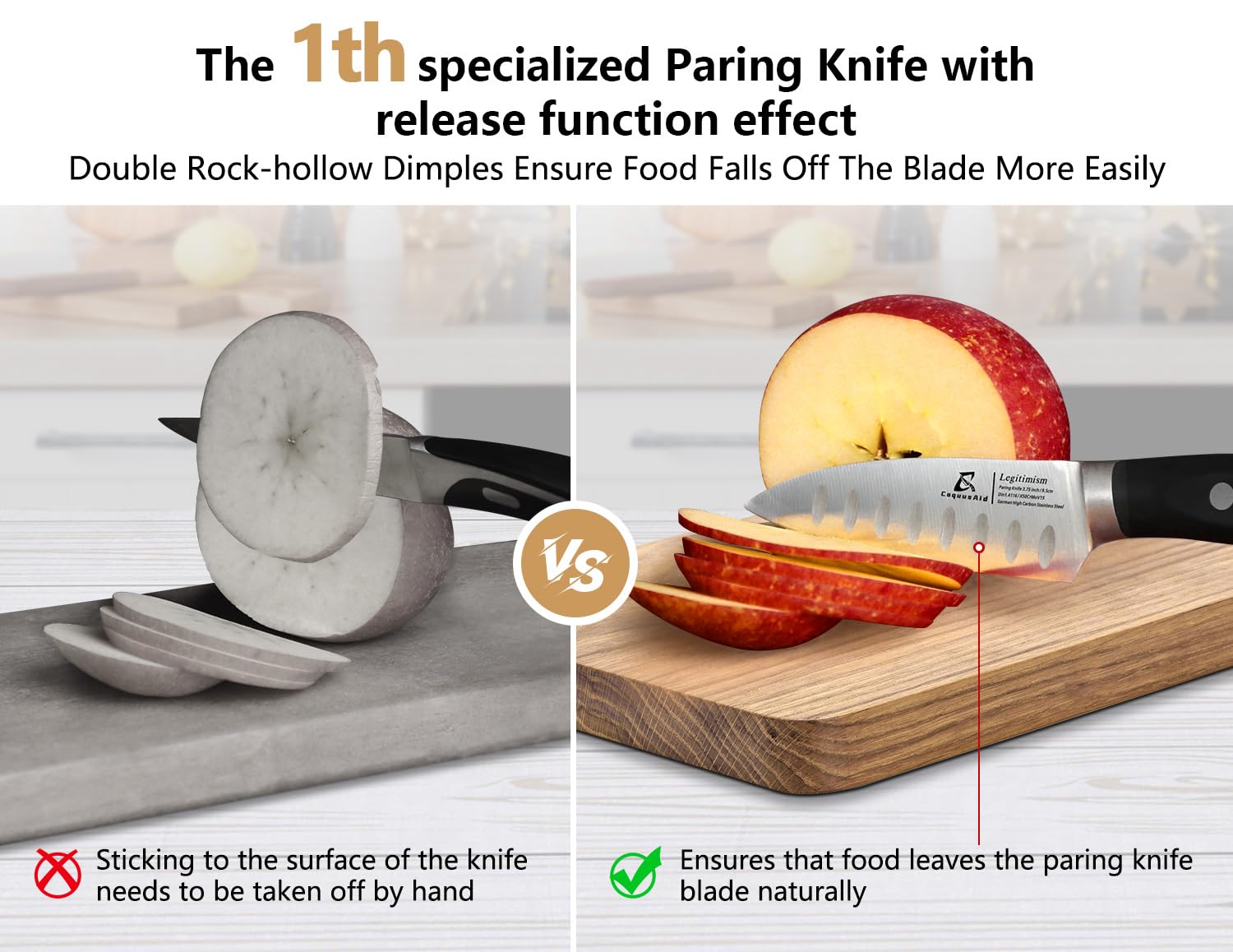 CoquusAid paring knife set stored in box for space saving