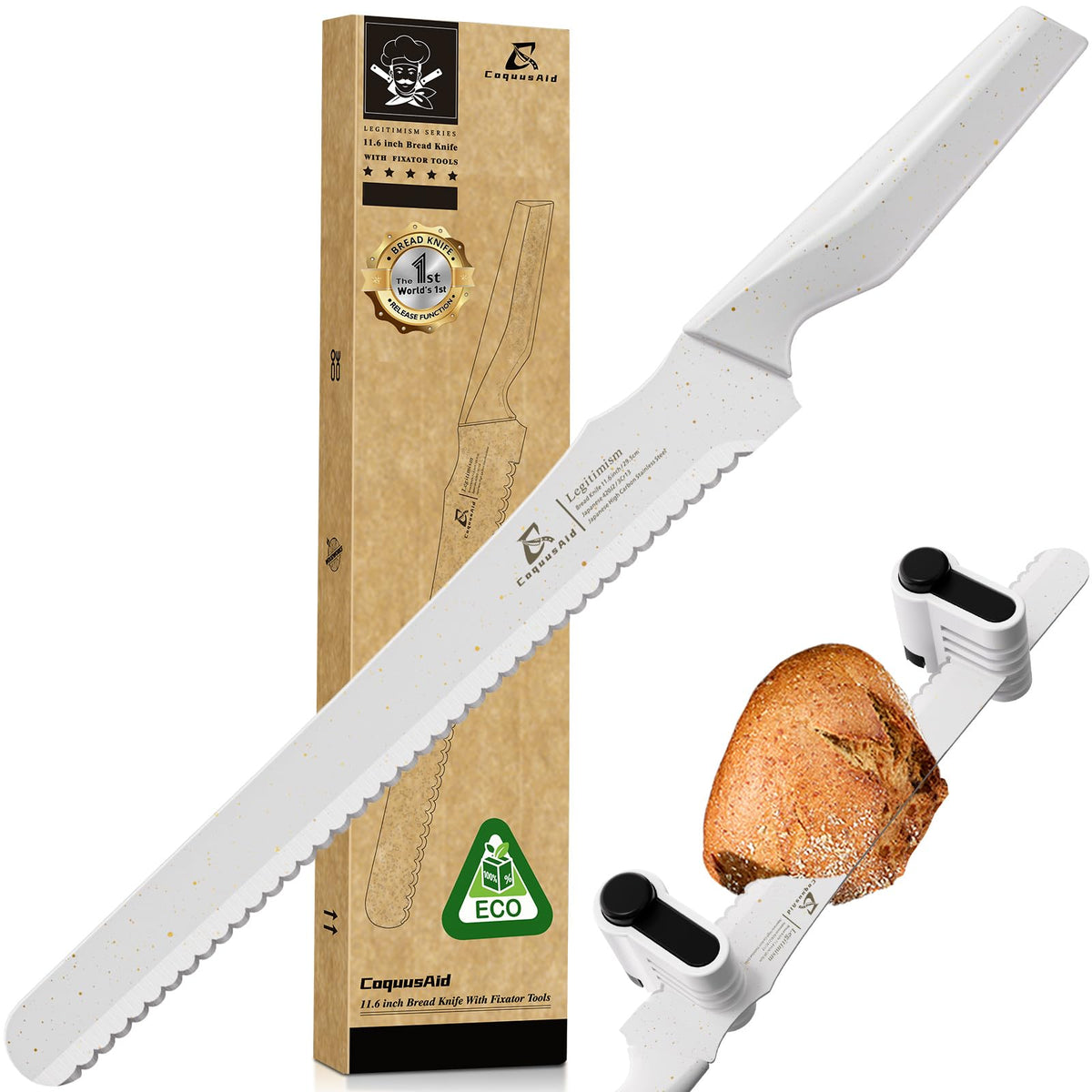 CoquusAid resharpenable bread knife, 11.6 inches, delivers precise, long-lasting slicing for crusty loaves.