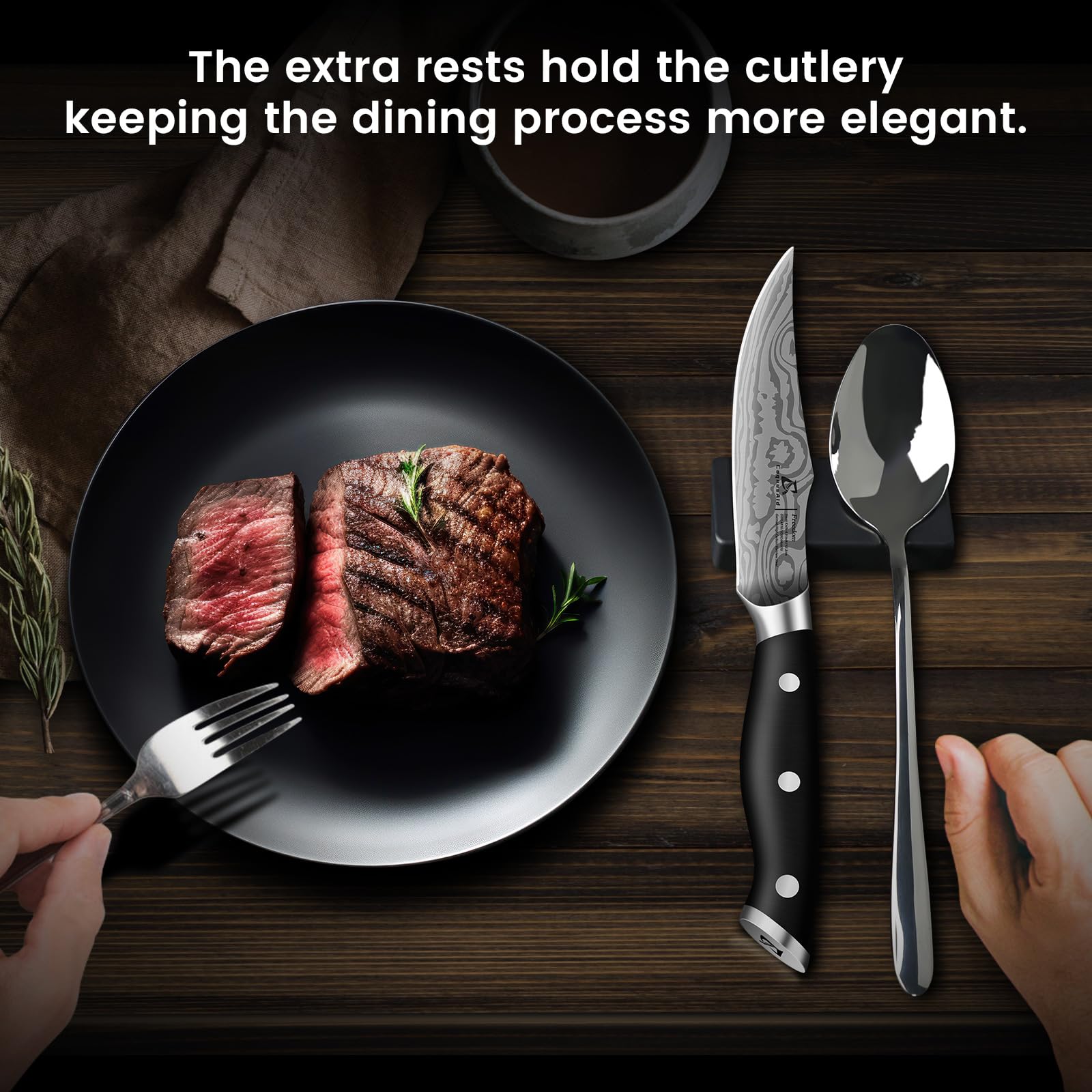 CoquusAid steak knives designed for meats and vegetables at home.