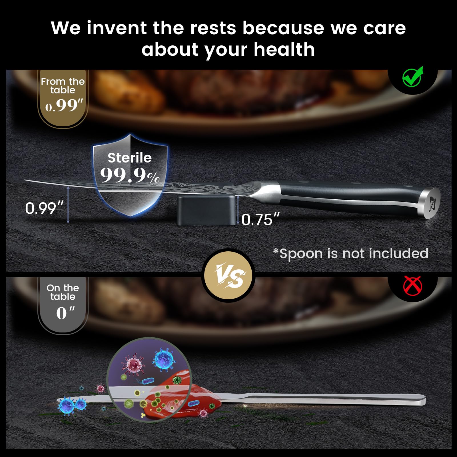 CoquusAid steak knife rests enhance table presentation after meals.