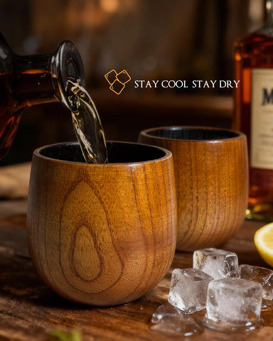Coralogo handcrafted wooden cups add rustic charm to whiskey rituals.