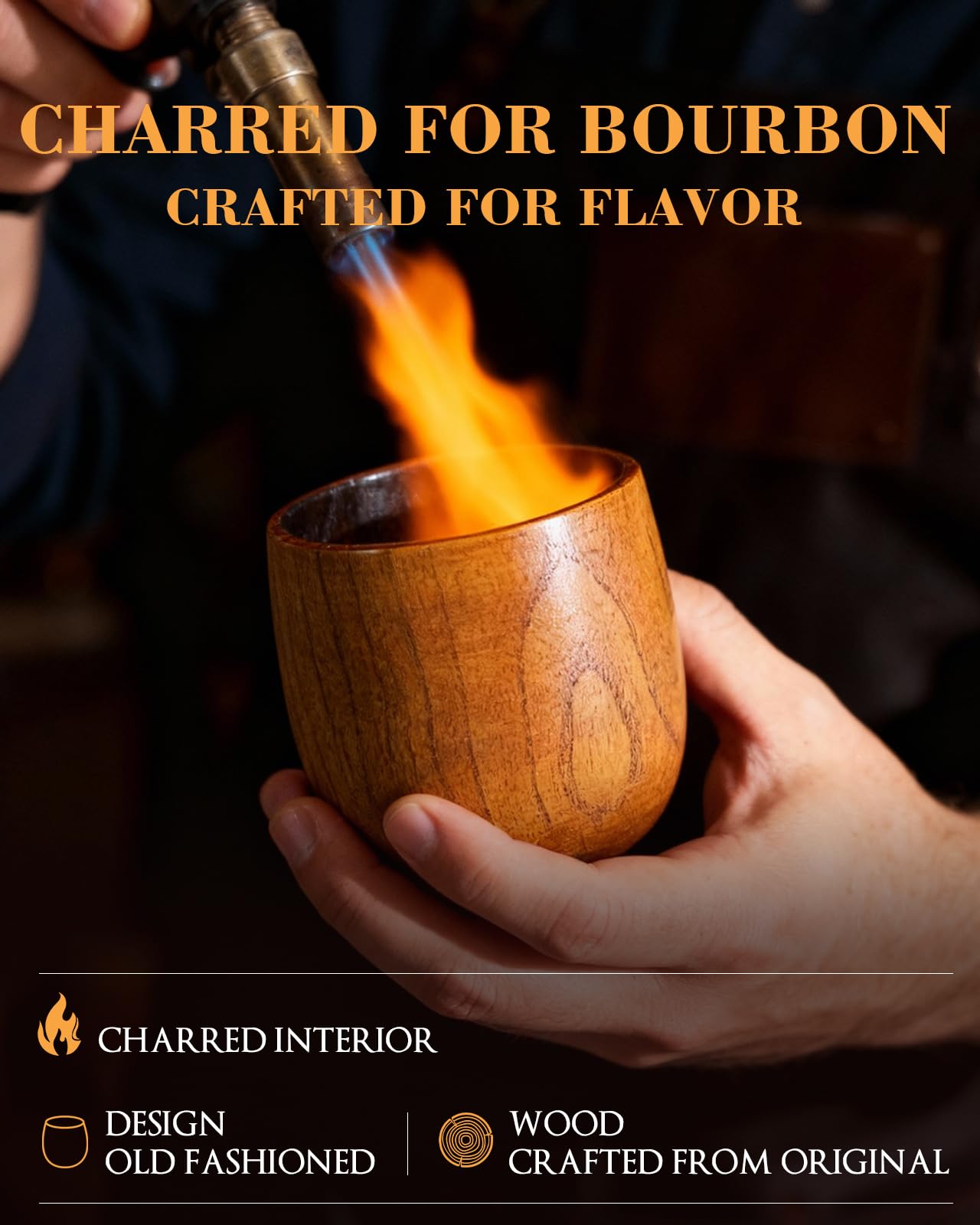 Coralogo handcrafted wooden whiskey cup offers durable, rustic charm.