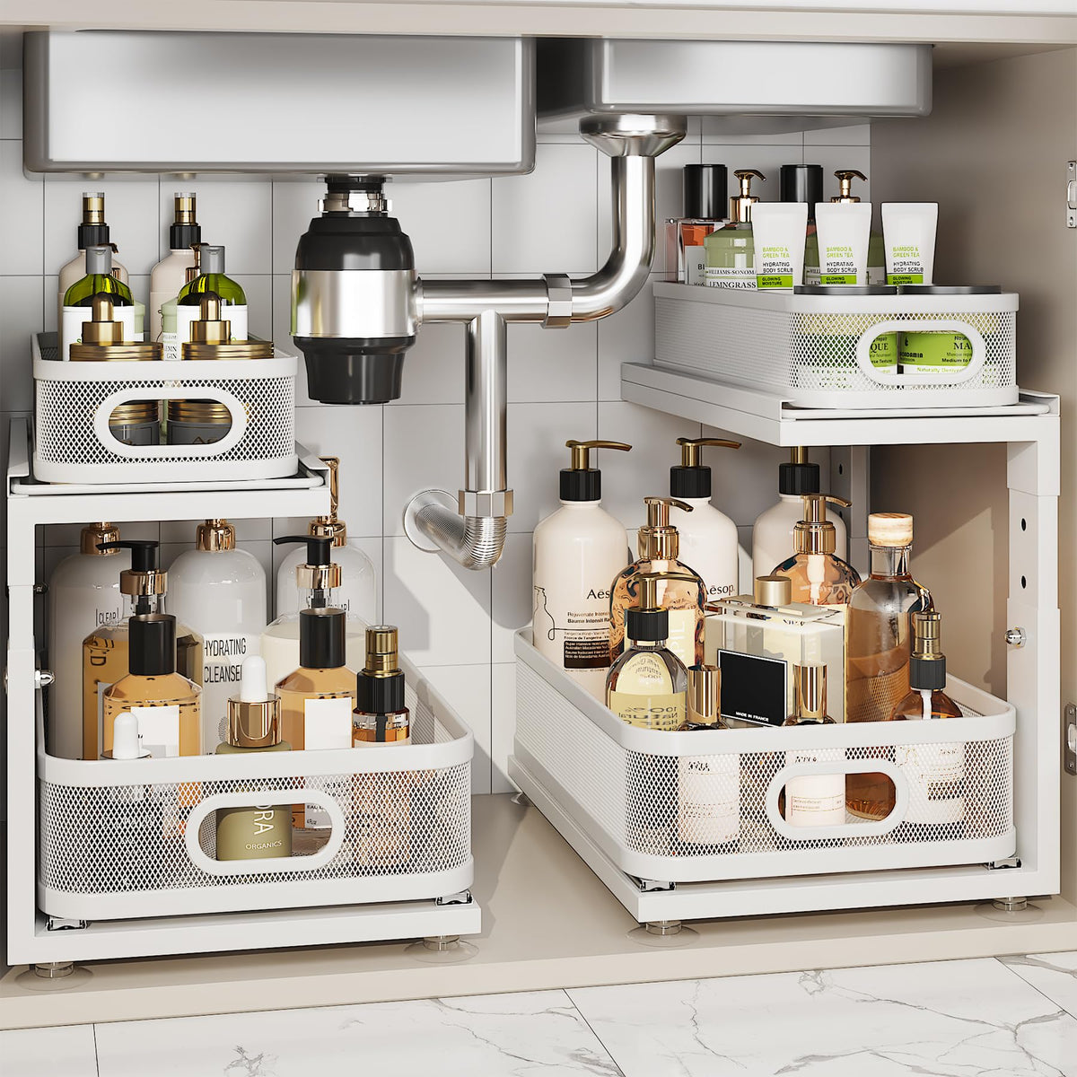 Corbyles under-sink organizer with ball-bearing slides for smooth operation