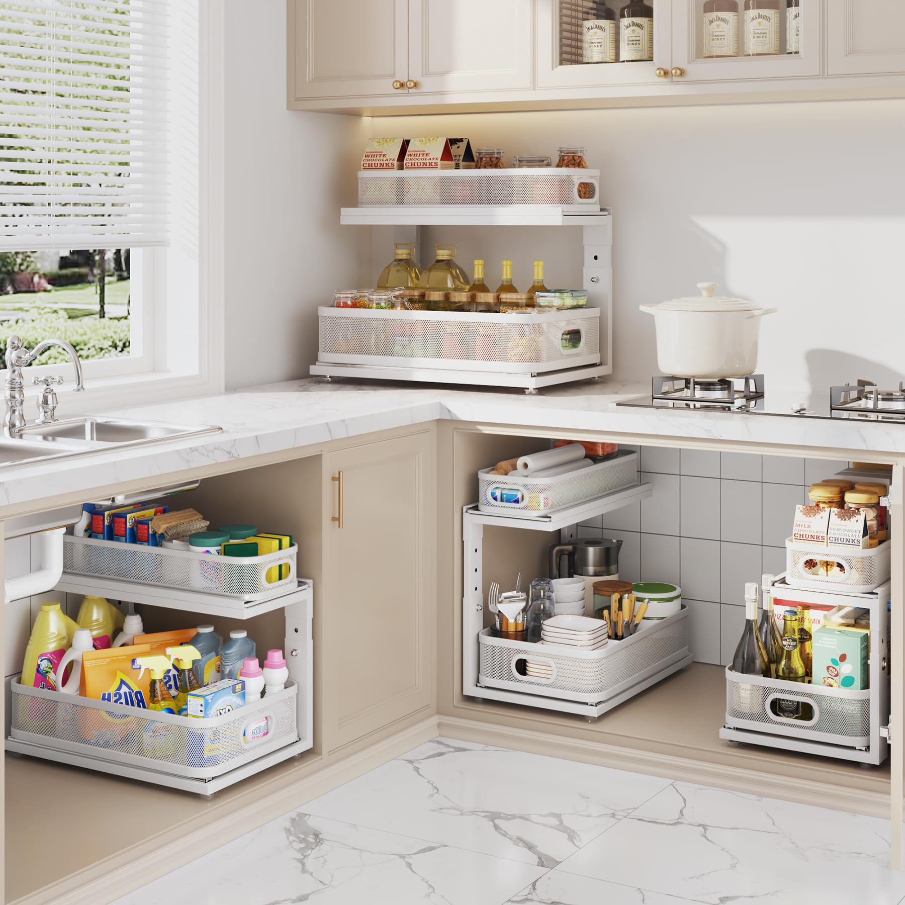 Corbyles compact storage helps maximize small cabinet space.