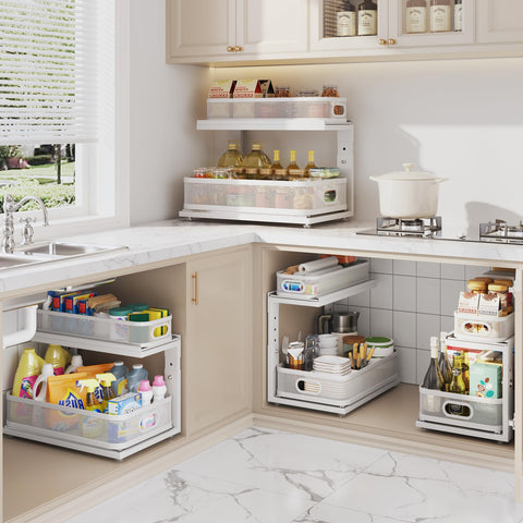 Corbyles compact storage helps maximize small cabinet space.