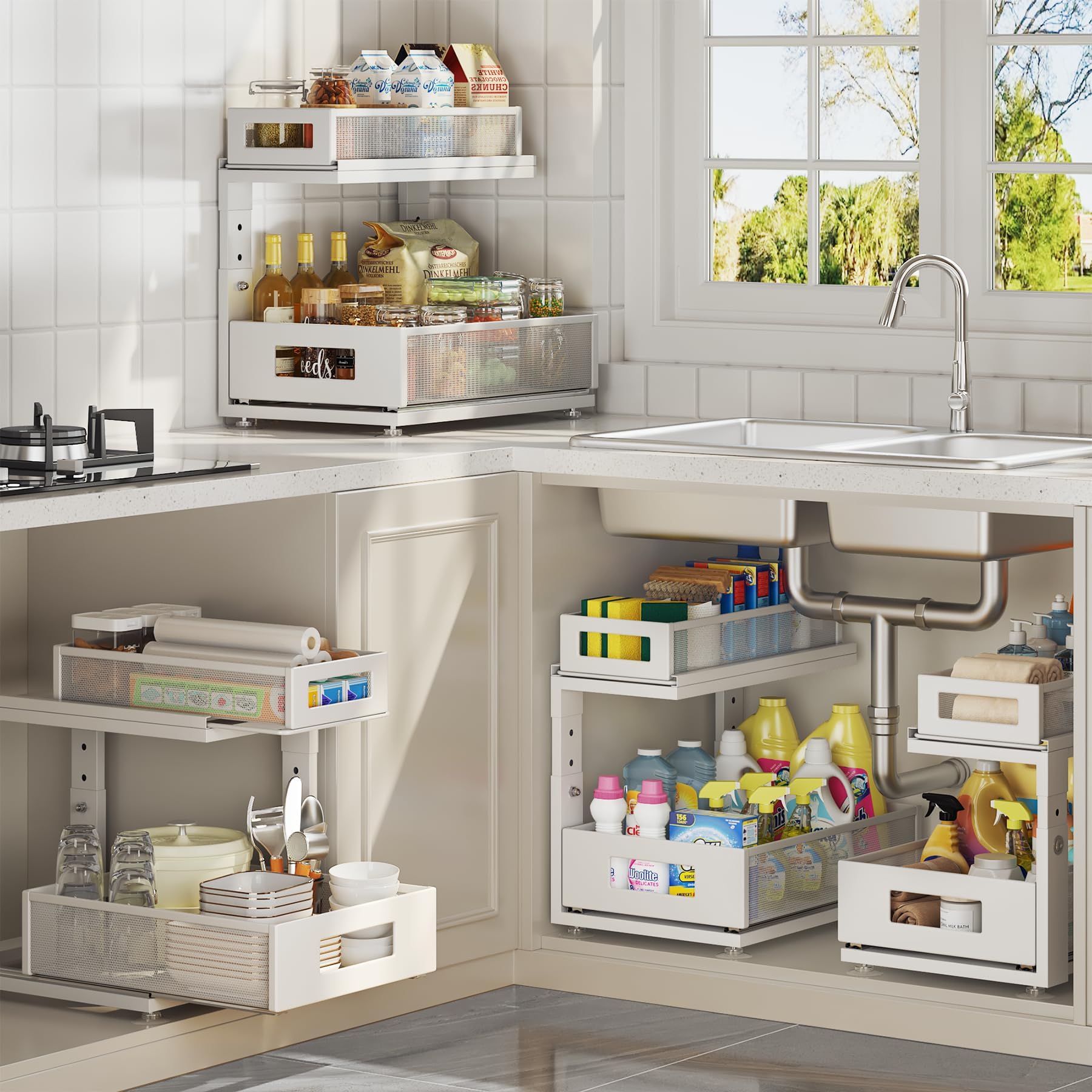 Corbyles under sink organizer cabinet storage keeps items organized and easy to grab.