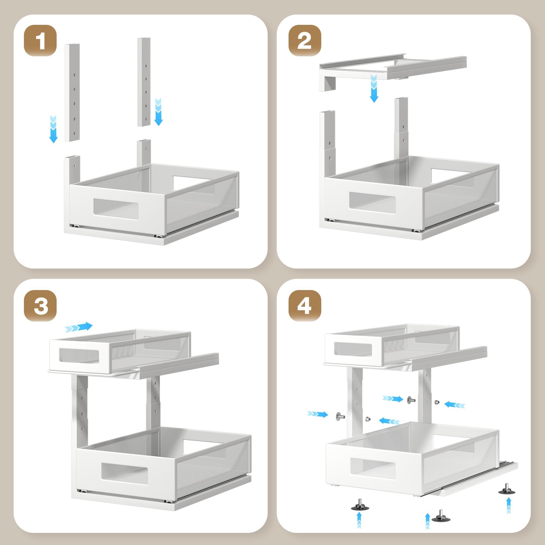 Corbyles under sink organizer quick-installation sets up in seconds with minimal tools.