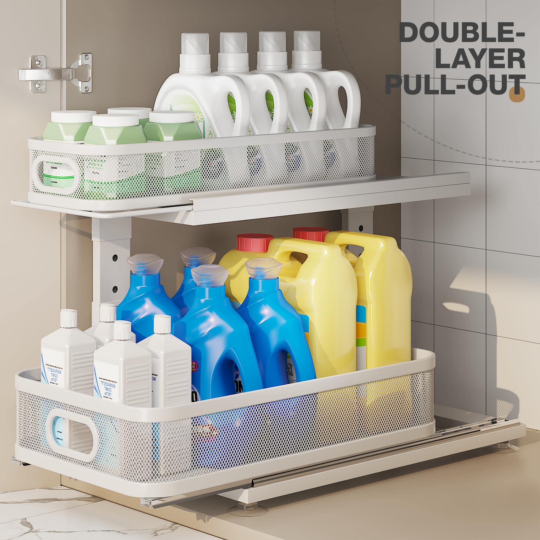Corbyles height-adjustable shelves fit diverse cabinet depths for max space.
